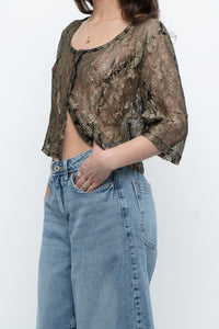 Vintage x Black, Gold Lace Sheer Cropped Buttonup (XS-M)