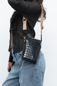 FINN ESKER x Black Leather Croc Crossbody