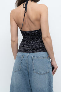 Vintage x Black Polka Dot Halter Top (S, M)