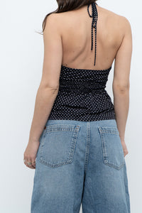 Vintage x Black Polka Dot Halter Top (S, M)