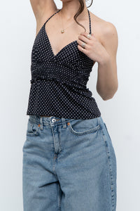 Vintage x Black Polka Dot Halter Top (S, M)