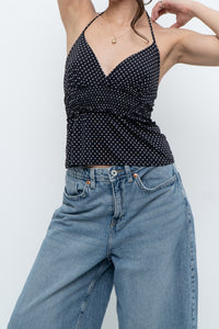 Vintage x Black Polka Dot Halter Top (S, M)