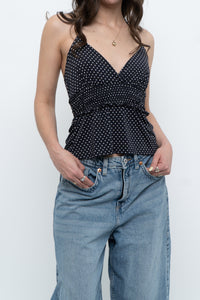 Vintage x Black Polka Dot Halter Top (S, M)
