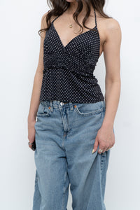 Vintage x Black Polka Dot Halter Top (S, M)