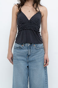 Vintage x Black Polka Dot Halter Top (S, M)
