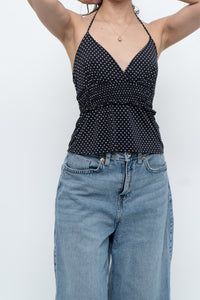 Vintage x Black Polka Dot Halter Top (S, M)