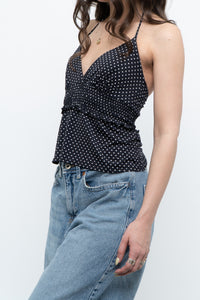 Vintage x Black Polka Dot Halter Top (S, M)