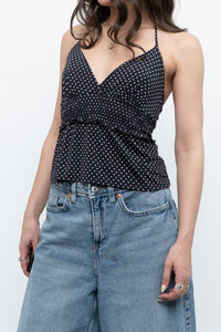 Vintage x Black Polka Dot Halter Top (S, M)