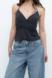 Vintage x Black Polka Dot Halter Top (S, M)