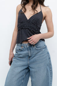 Vintage x Black Polka Dot Halter Top (S, M)