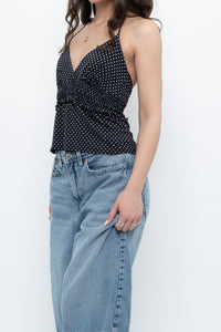 Vintage x Black Polka Dot Halter Top (S, M)