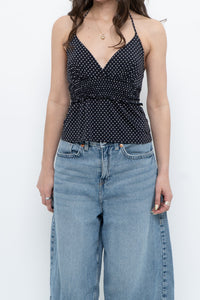 Vintage x Black Polka Dot Halter Top (S, M)
