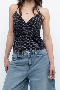 Vintage x Black Polka Dot Halter Top (S, M)