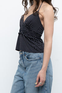 Vintage x Black Polka Dot Halter Top (S, M)