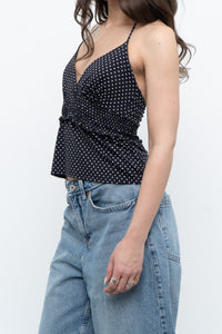 Vintage x Black Polka Dot Halter Top (S, M)