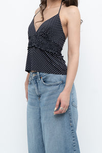 Vintage x Black Polka Dot Halter Top (S, M)