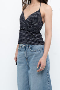 Vintage x Black Polka Dot Halter Top (S, M)