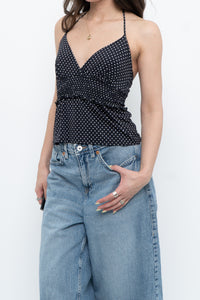 Vintage x Black Polka Dot Halter Top (S, M)
