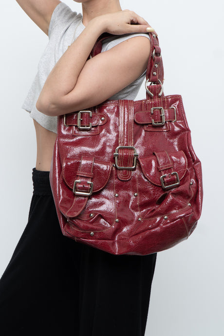 Vintage x LE CHATEAU Faux Red Leather Oversized Purse