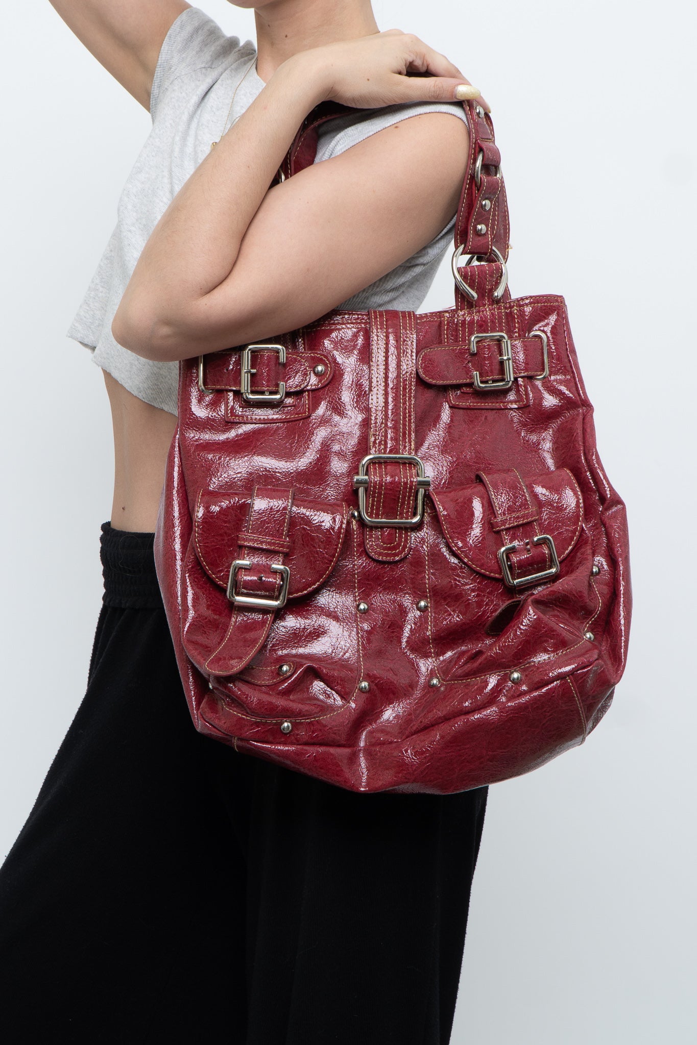 Vintage x LE CHATEAU Faux Red Leather Oversized Purse