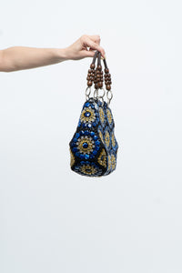 Vintage x Blue, Black Floral Beaded Purse