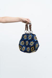 Vintage x Blue, Black Floral Beaded Purse