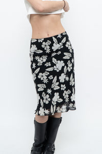 Vintage x SMART SET Black Floral Midi Skirt (XS, S)