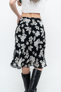 Vintage x SMART SET Black Floral Midi Skirt (XS, S)