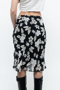 Vintage x SMART SET Black Floral Midi Skirt (XS, S)