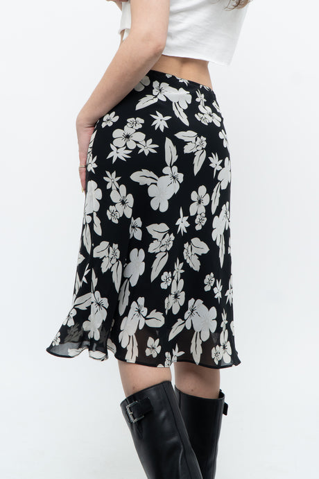 Vintage x SMART SET Black Floral Midi Skirt (XS, S)