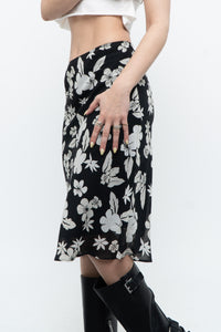 Vintage x SMART SET Black Floral Midi Skirt (XS, S)