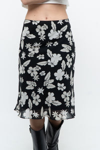 Vintage x SMART SET Black Floral Midi Skirt (XS, S)