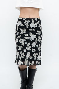 Vintage x SMART SET Black Floral Midi Skirt (XS, S)