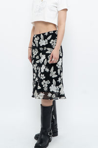 Vintage x SMART SET Black Floral Midi Skirt (XS, S)