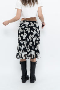 Vintage x SMART SET Black Floral Midi Skirt (XS, S)