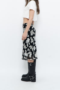 Vintage x SMART SET Black Floral Midi Skirt (XS, S)