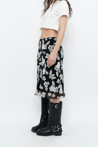 Vintage x SMART SET Black Floral Midi Skirt (XS, S)