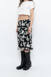 Vintage x SMART SET Black Floral Midi Skirt (XS, S)