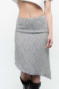 Vintage x Asymetric Black, White Dotted Midi Skirt (XS, S)