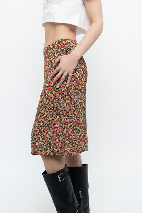 Vintage x GAP Orange, Brown Floral Midi Skirt (XS, S)