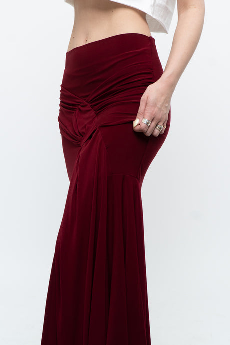 Vintage x Made in Thailand x Burgundy Ribboned Maxi Skirt (XS, S)