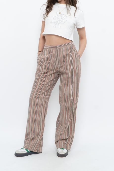 Vintage x Beige, Orange Linen & Cotton Striped Pant (L)