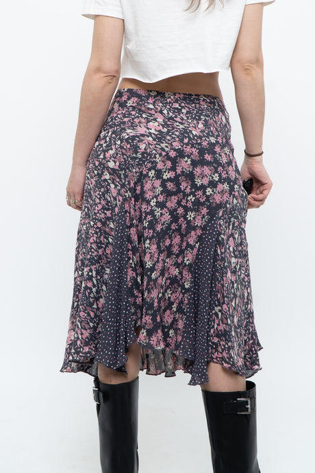 Vintage x Grey, Pink Floral Midi Skirt (M, L)