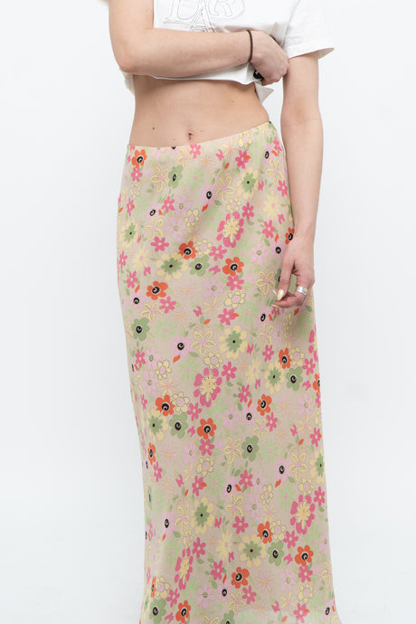 Vintage x Made in Canada x Beige Floral Maxi Skirt (XS-M)