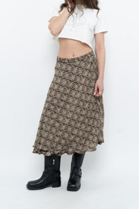 Vintage x Made in India x Olive Green Patterned Reversible Midi Skirt (XS-L)