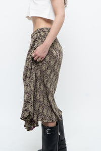 Vintage x Made in India x Olive Green Patterned Reversible Midi Skirt (XS-L)
