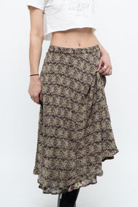 Vintage x Made in India x Olive Green Patterned Reversible Midi Skirt (XS-L)