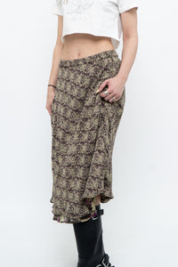 Vintage x Made in India x Olive Green Patterned Reversible Midi Skirt (XS-L)