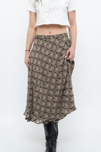 Vintage x Made in India x Olive Green Patterned Reversible Midi Skirt (XS-L)