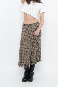 Vintage x Made in India x Olive Green Patterned Reversible Midi Skirt (XS-L)